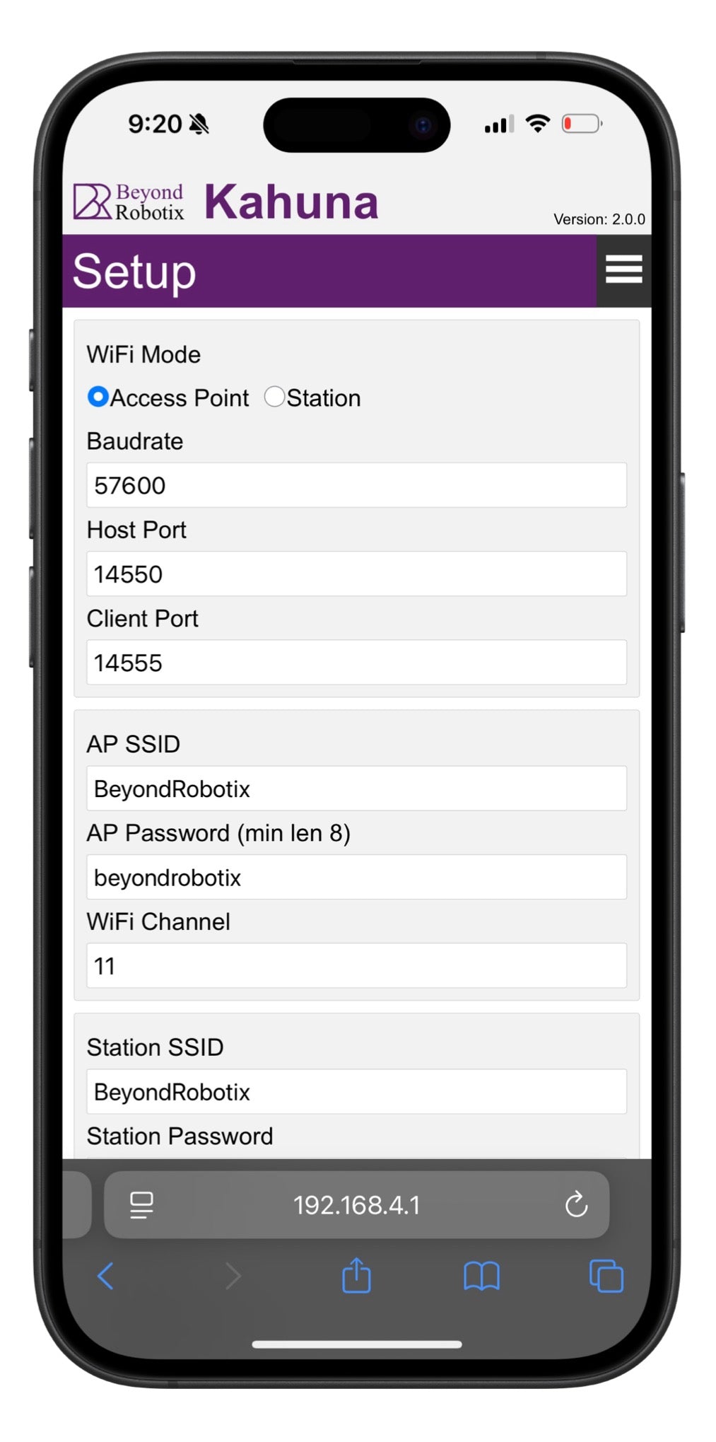 Kahuna User Interface on an iPhone